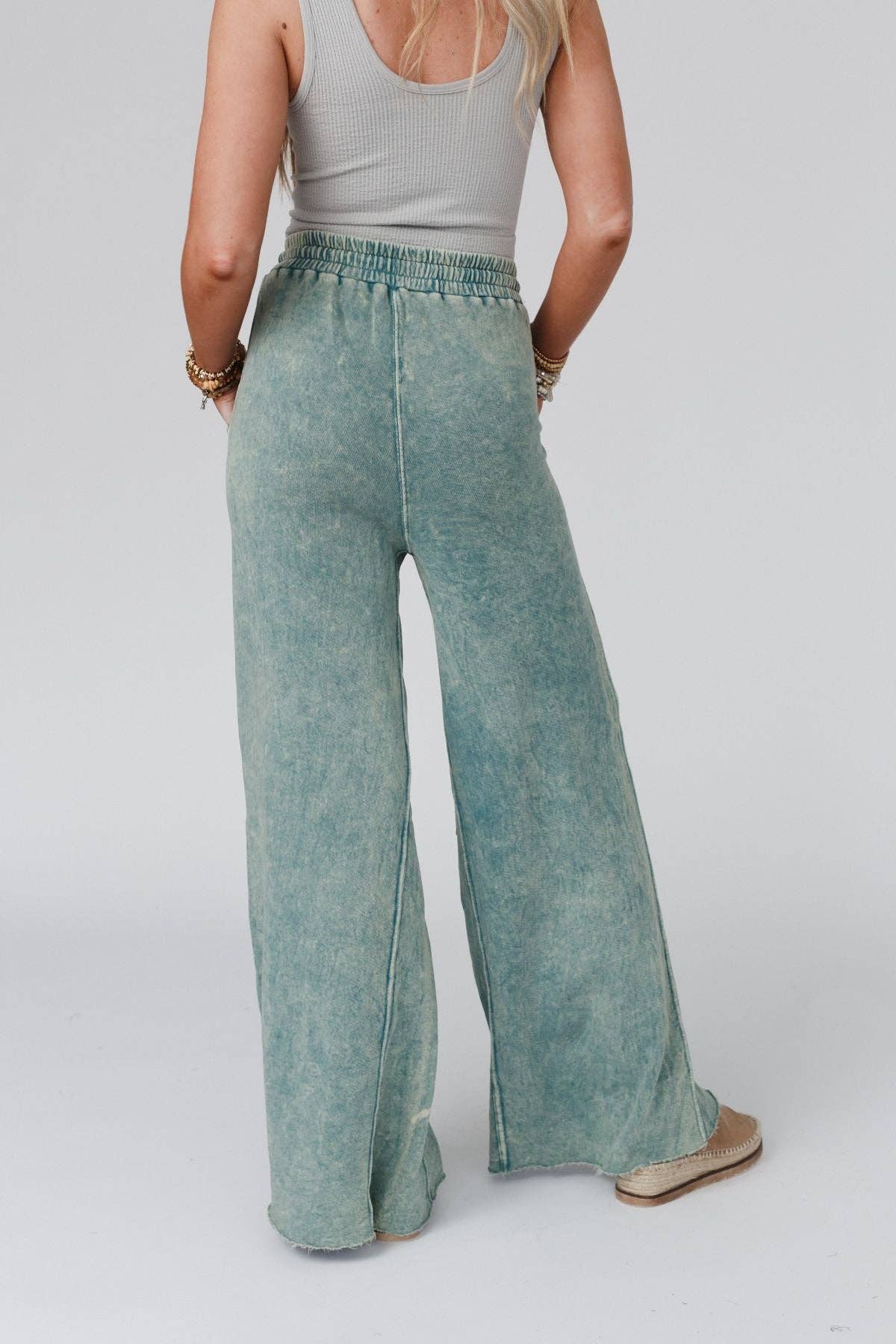 Vintage Wash Wide Leg Pants- Aqua