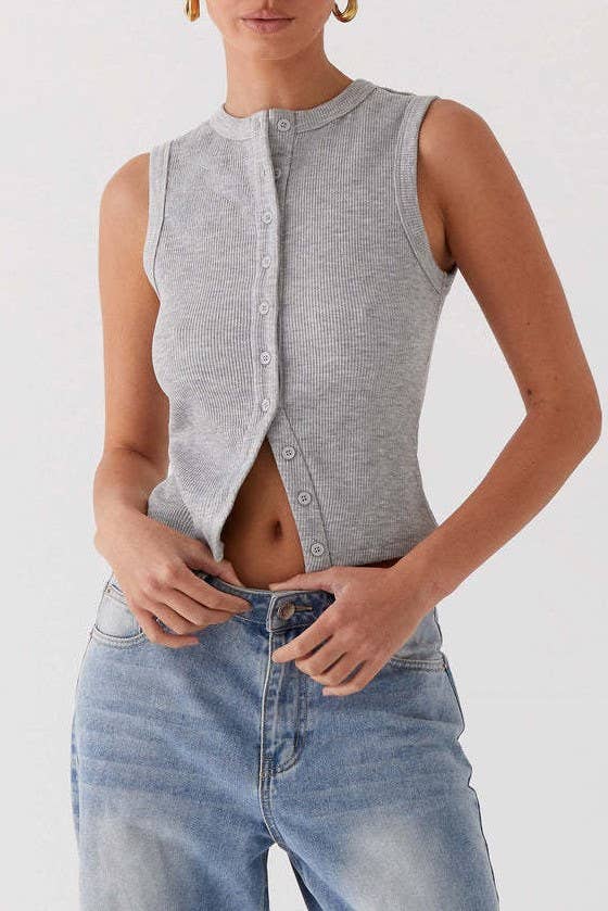 Sloane Ribbed Tank- Grey