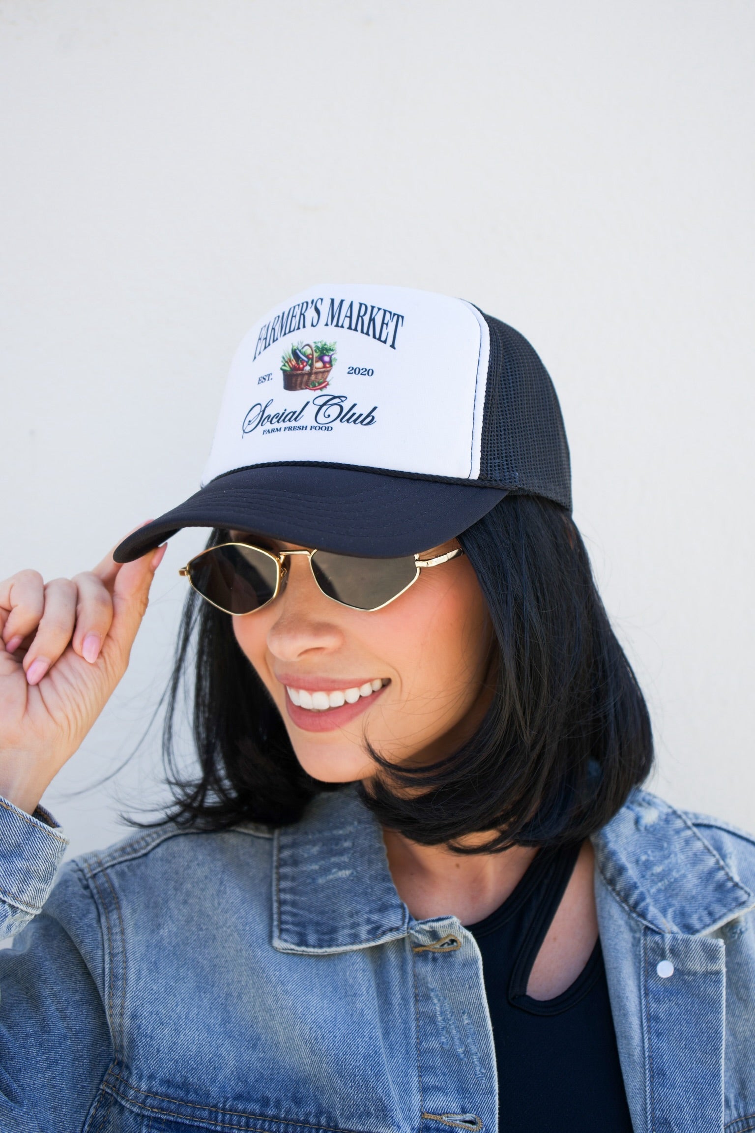 Farmers Market Social Club Trucker Hat- Black & White