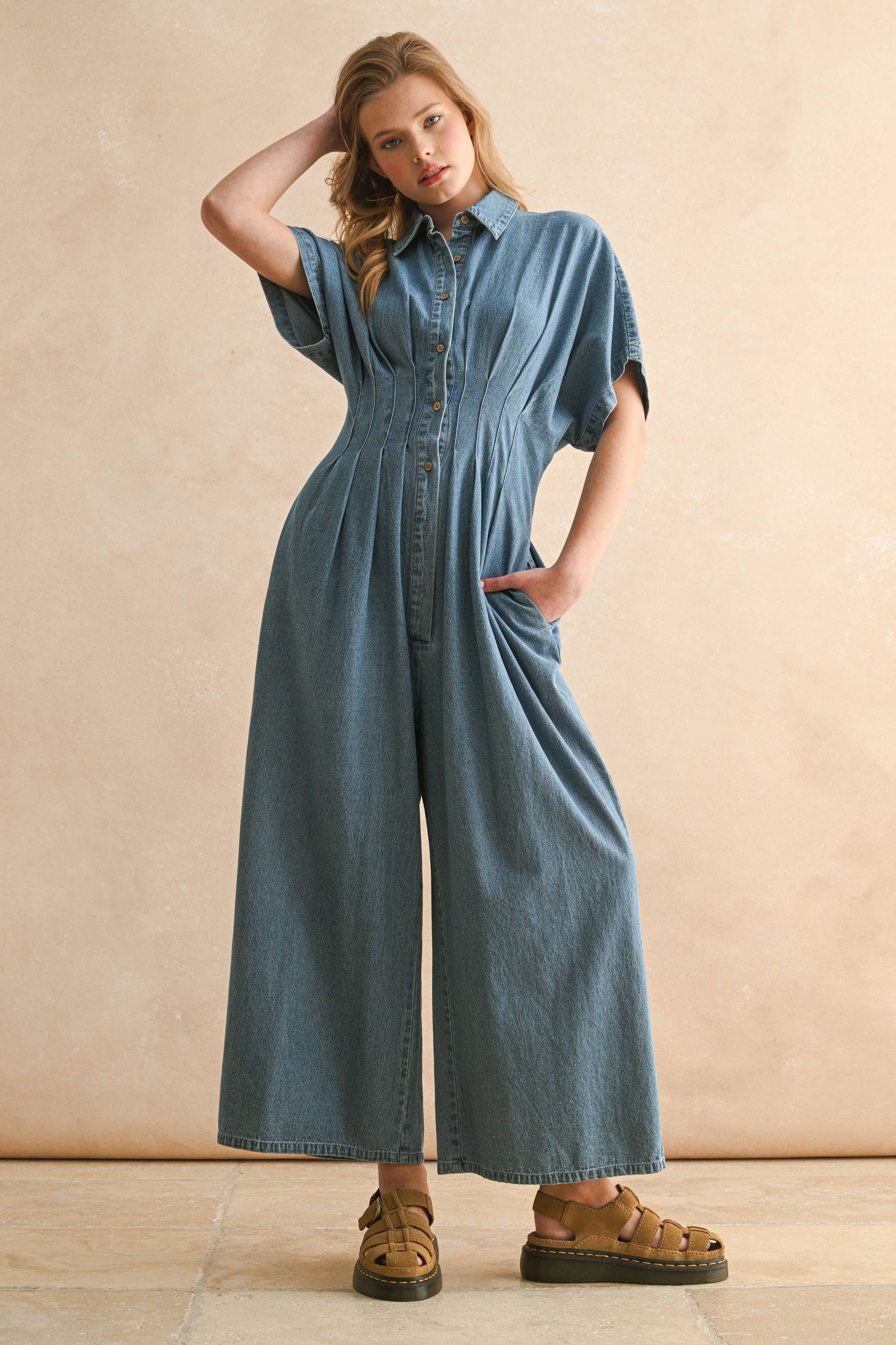 Sculpted Denim Jumpsuit