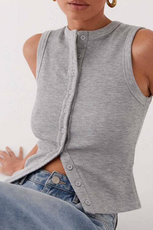 Sloane Ribbed Tank- Grey