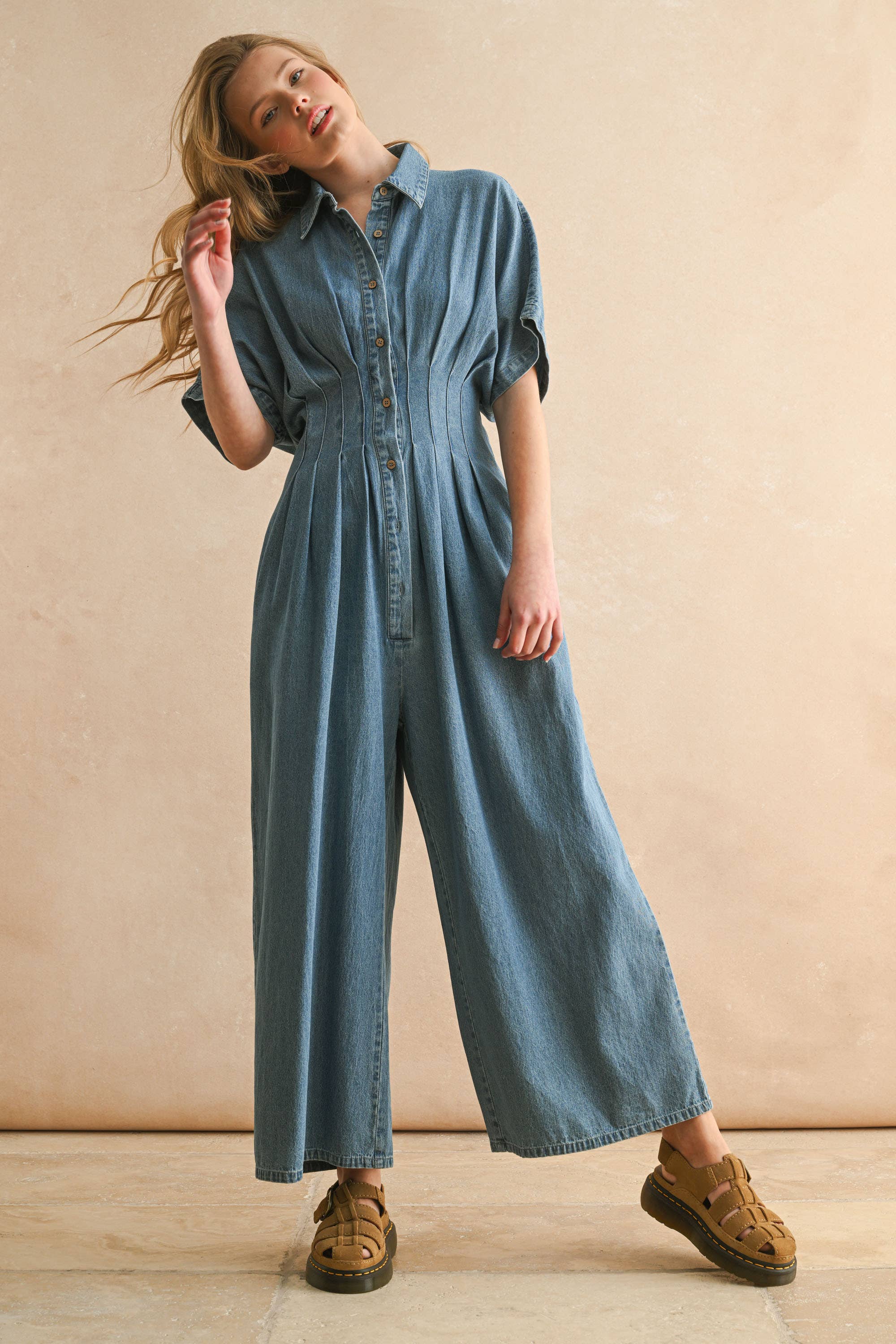 Sculpted Denim Jumpsuit