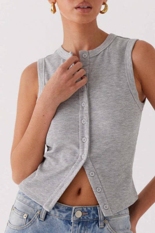 Sloane Ribbed Tank- Grey