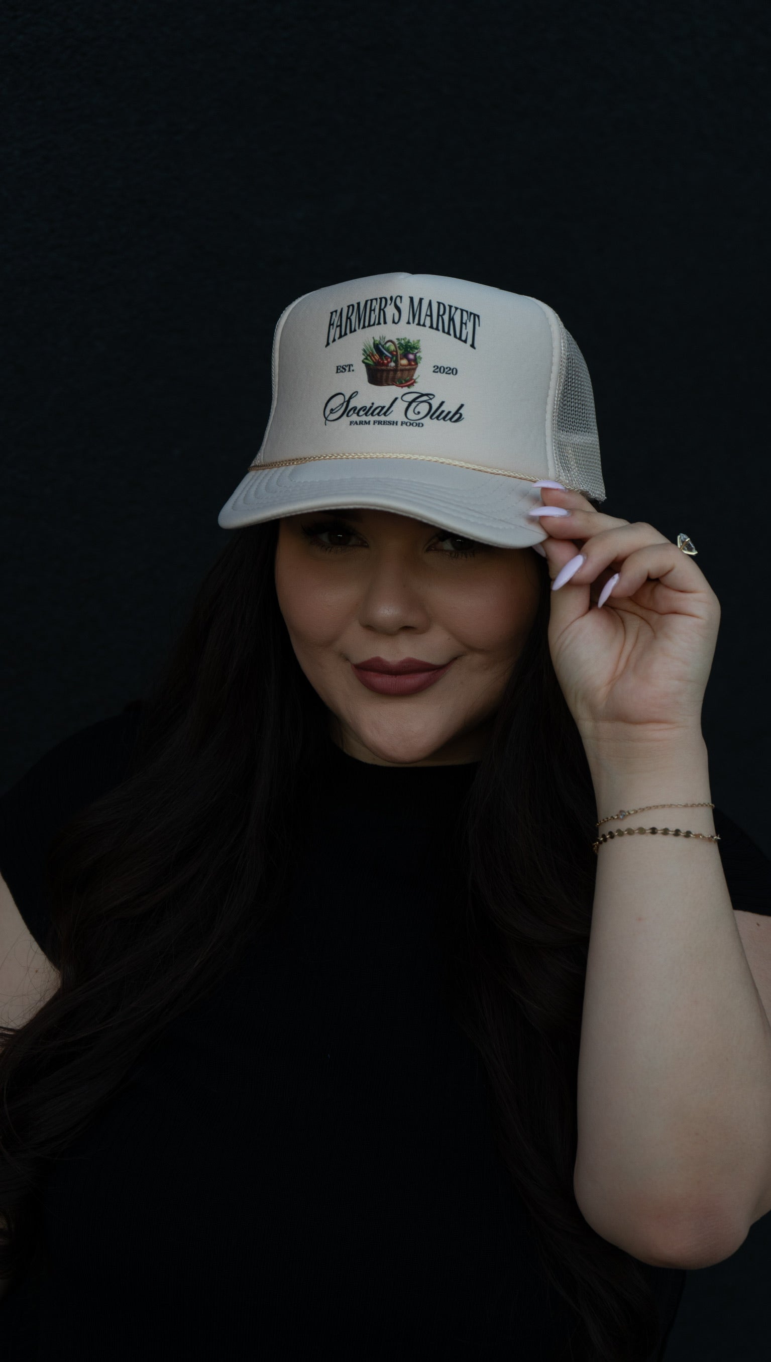 Farmers Market Social Club Trucker Hat: Tan