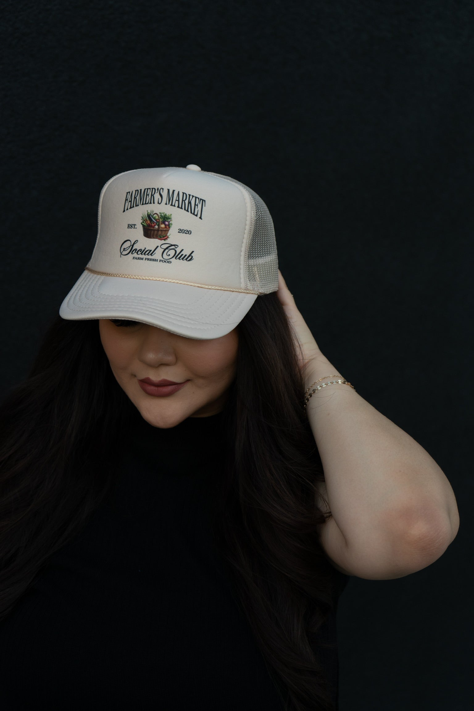 Farmers Market Social Club Trucker Hat: Tan