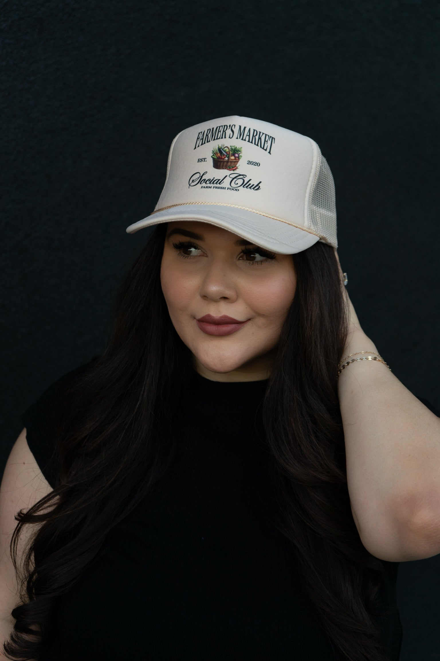 Farmers Market Social Club Trucker Hat: Tan