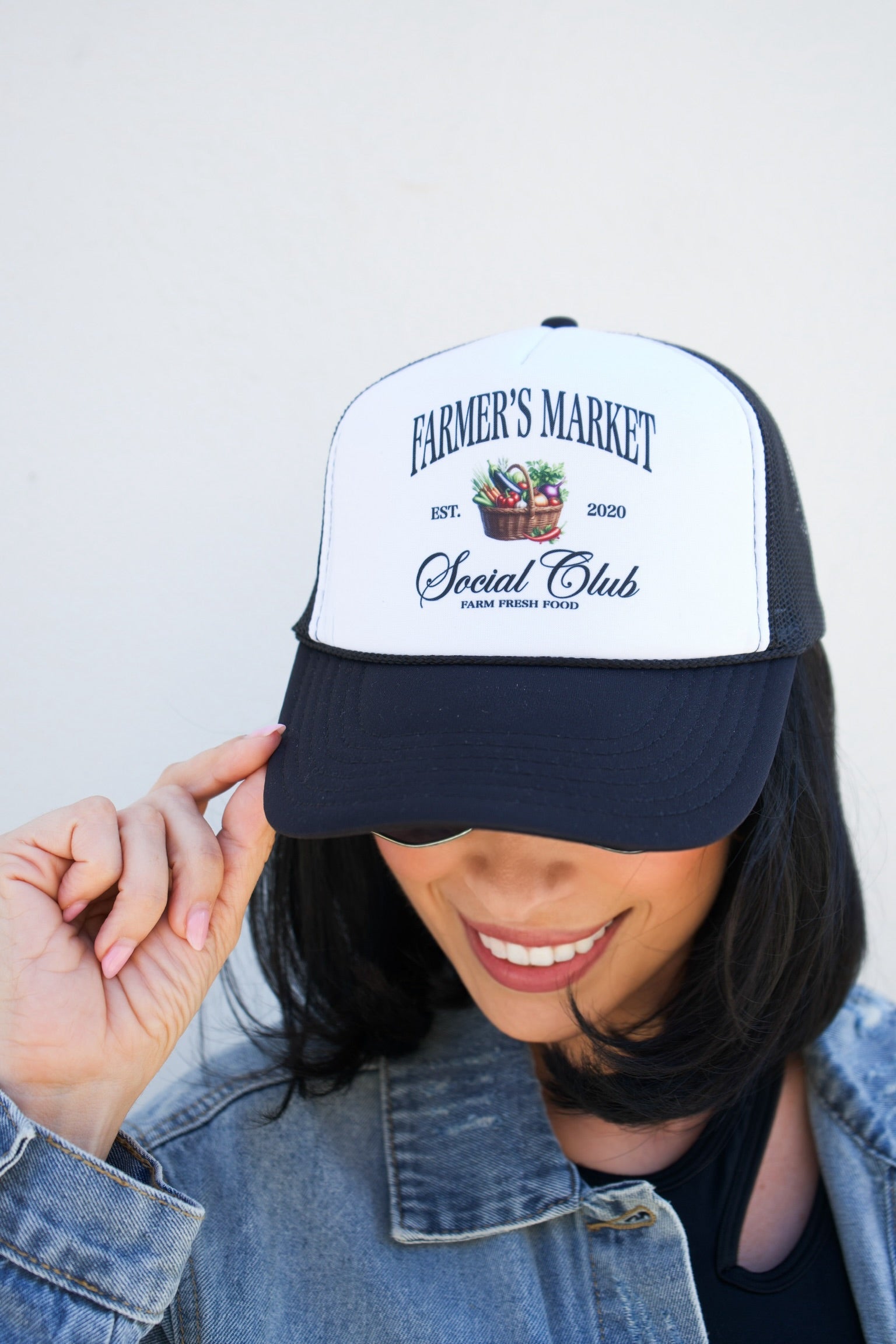 Farmers Market Social Club Trucker Hat- Black & White