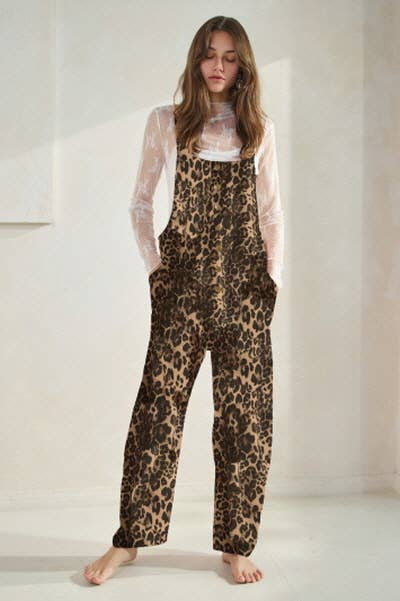 Leopard Denim Overalls
