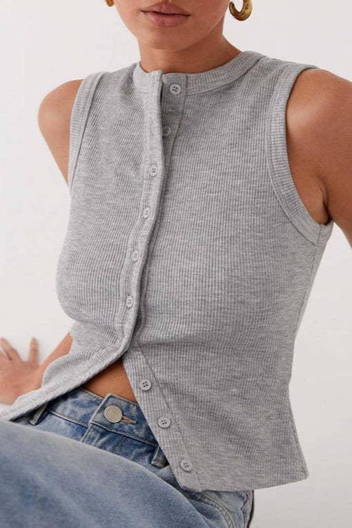 Sloane Ribbed Tank- Grey