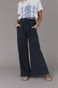 Vintage Wash Wide Leg Pants- Navy