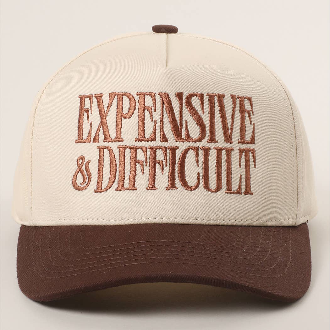 EXPENSIVE and DIFFICULT Embroidered Trucker Hat- BROWN
