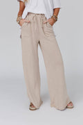 Vintage Wash Wide Leg Pants- Cream