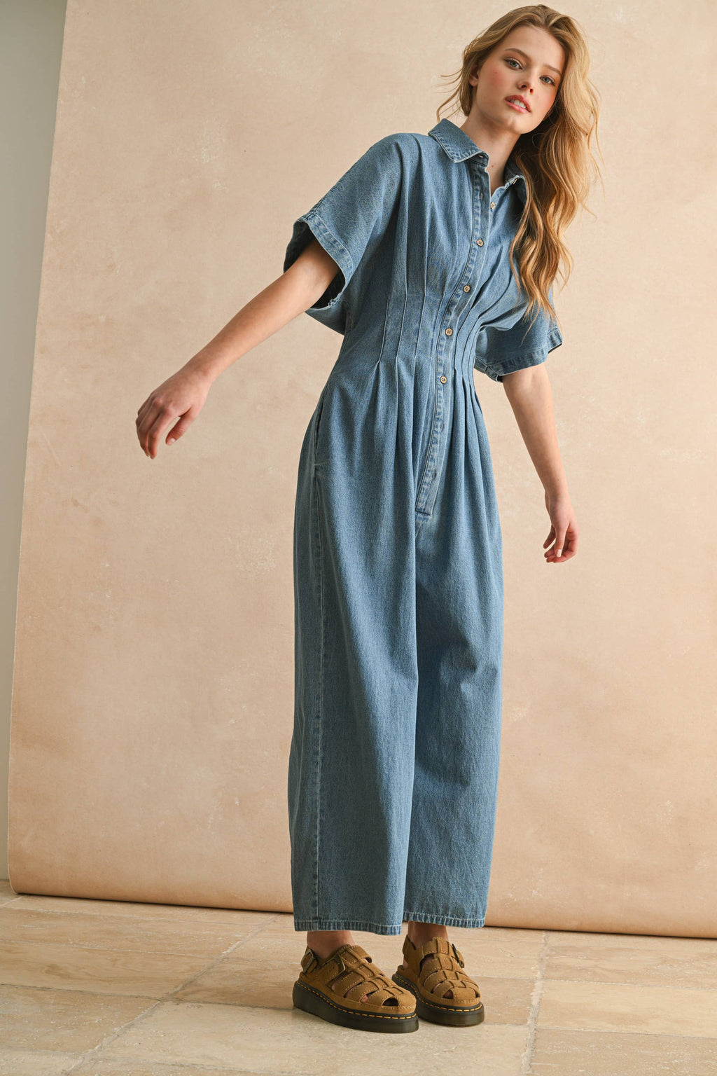 Sculpted Denim Jumpsuit