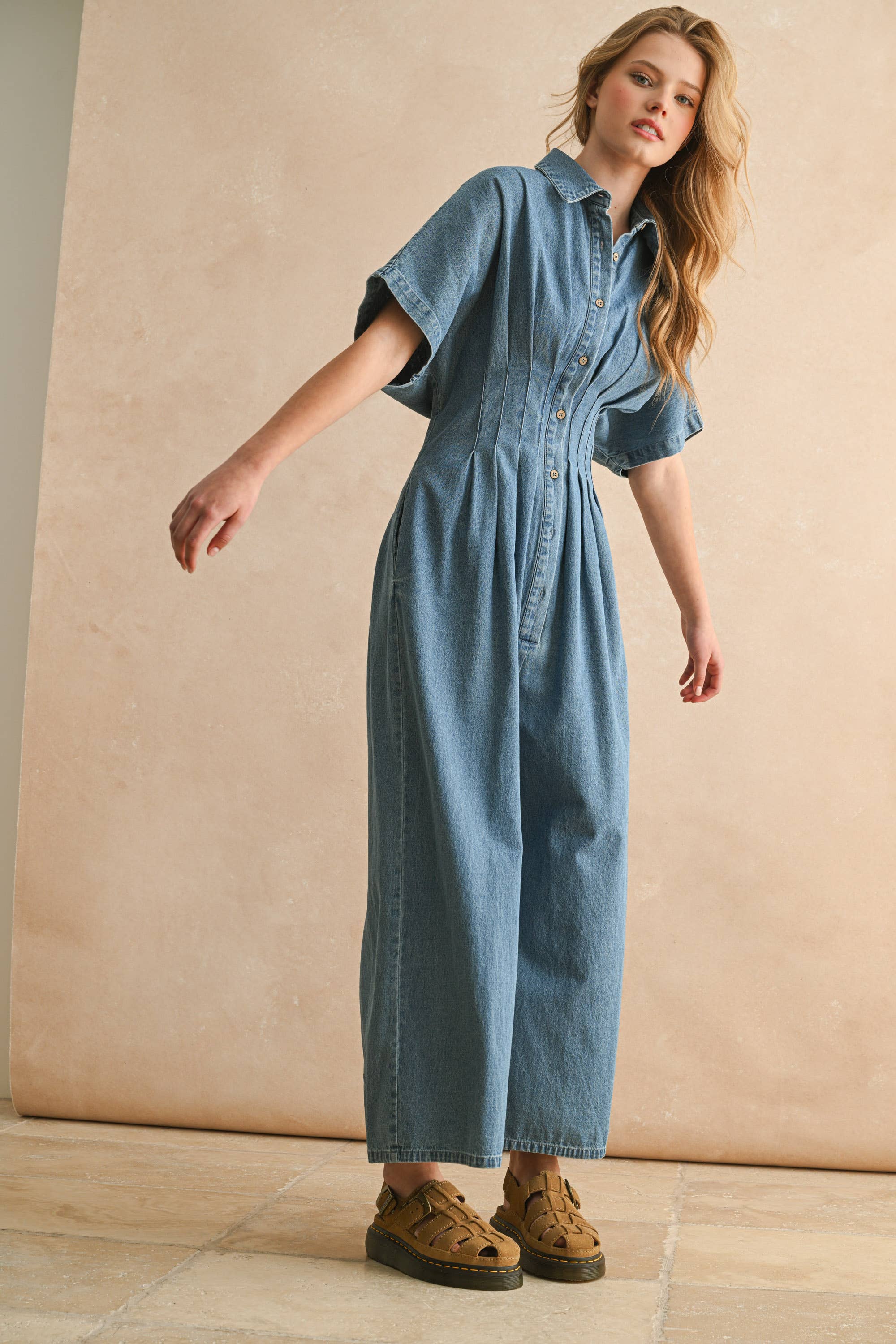 Sculpted Denim Jumpsuit