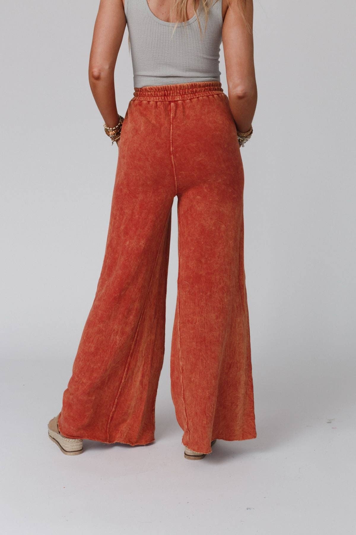 Vintage Wash Wide Leg Pants- Tangerine
