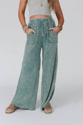 Vintage Wash Wide Leg Pants- Aqua