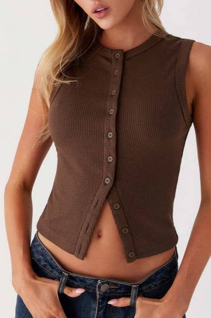 Sloane Ribbed Tank- Coffee
